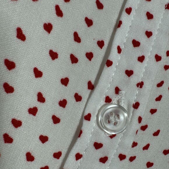 Heart print Button Collared Shirt Women's Size XL White Red Long Sleeve - Picture 10 of 14